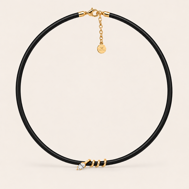 Boa Necklace Crystal – hladká černá umělá kůže se zlatým hadím motivem