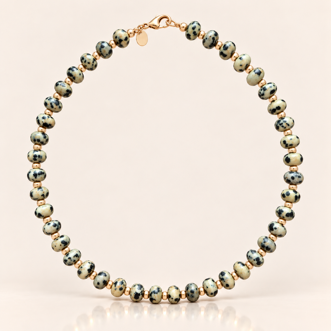 Dune Necklace – jaspis a gold filled detaily, produktová fotografie