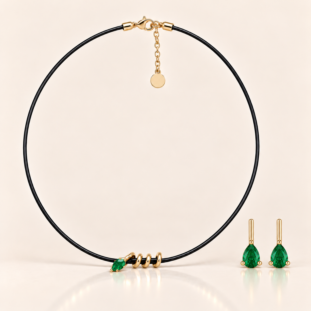 Boa & Pear Set Emerald – náhrdelník Boa a pár náušnic Linea Pear Studs