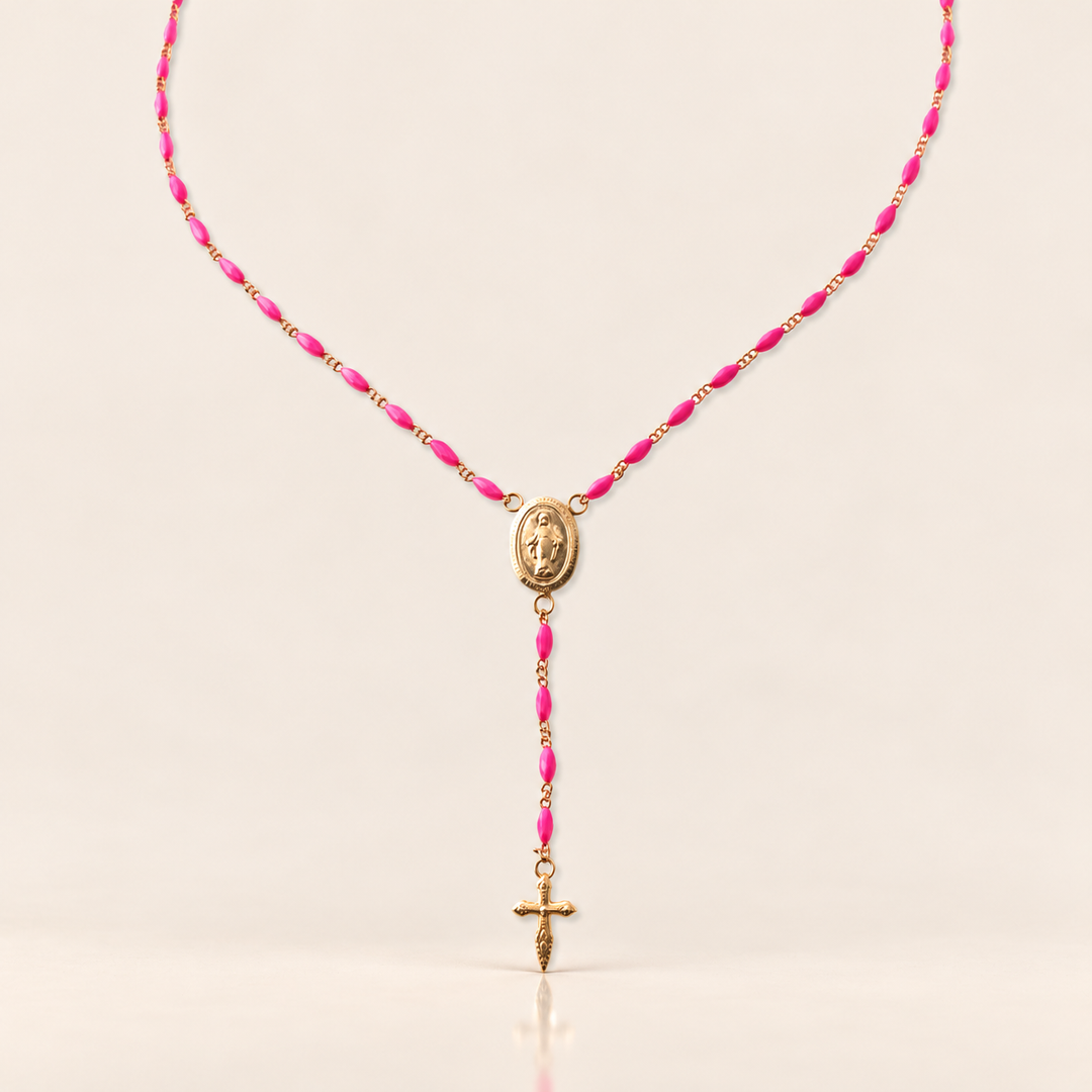 ROSARY DROP NECKLACE – Neon Pink