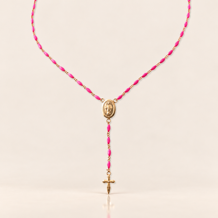 ROSARY DROP NECKLACE – Neon Pink