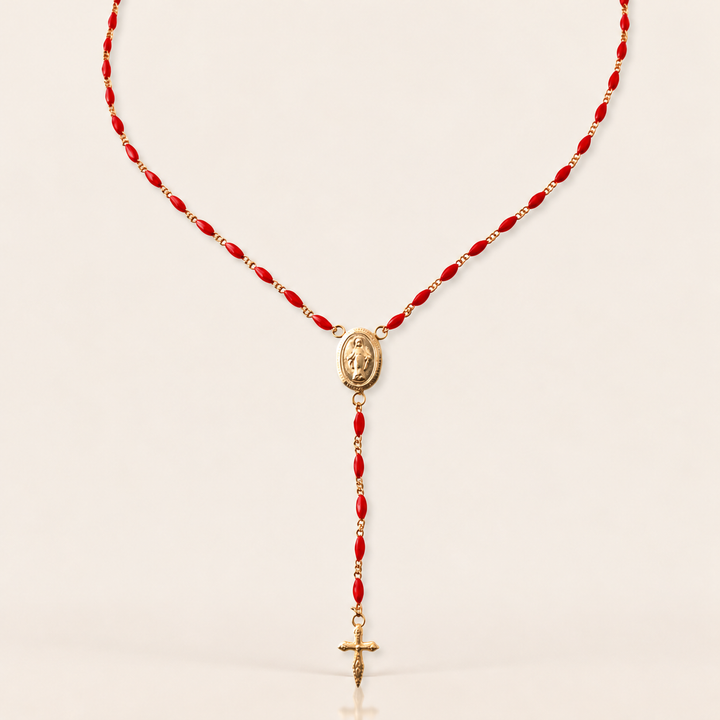 ROSARY DROP NECKLACE – Bright Red