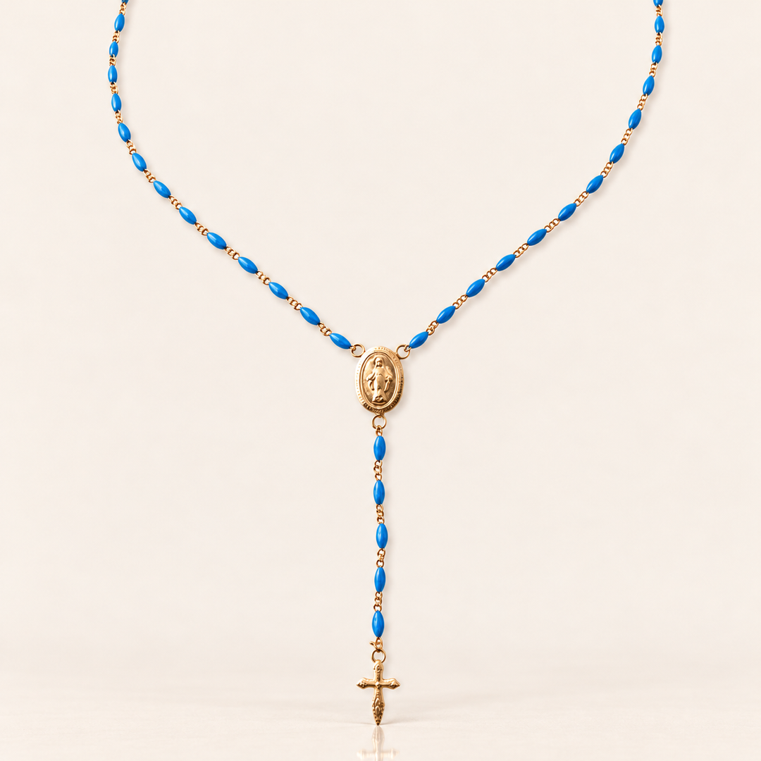 ROSARY DROP NECKLACE – Ocean Blue