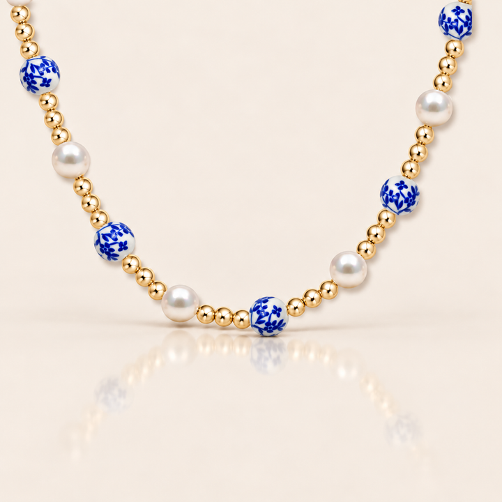 PORCELAIN PEARL NECKLACE –  / Modrá