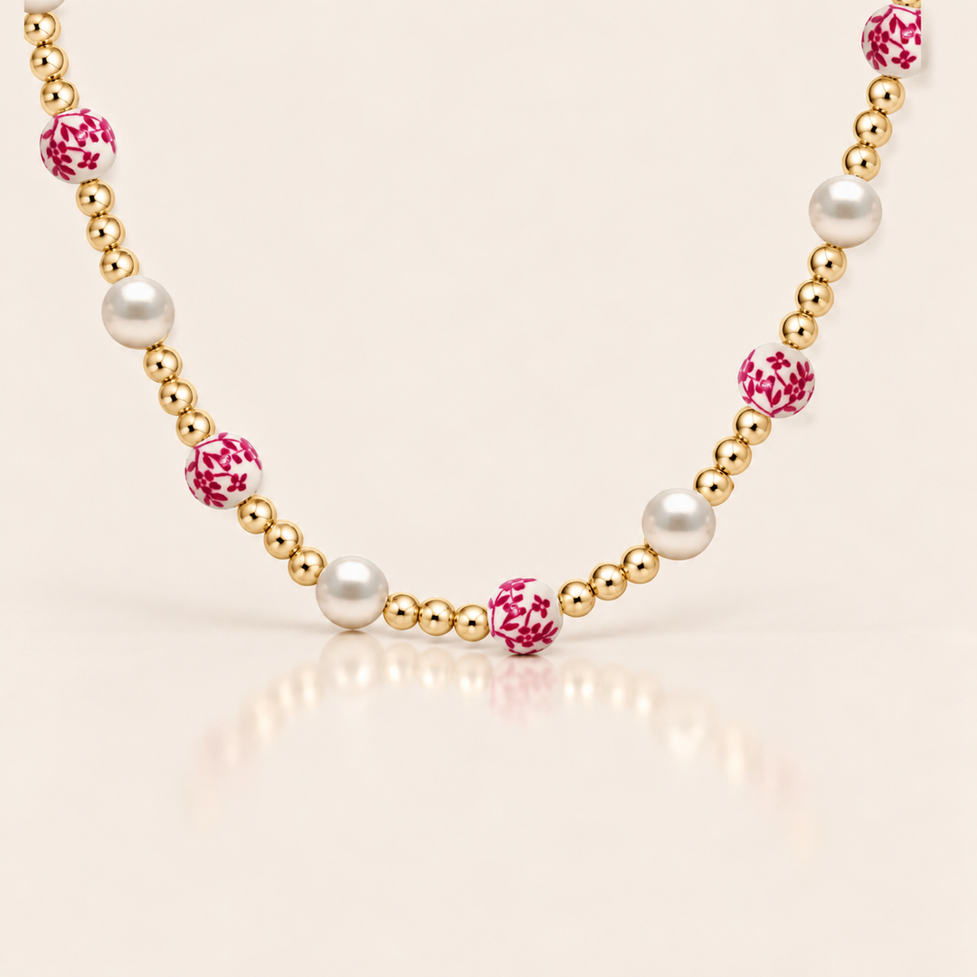 PORCELAIN PEARL NECKLACE –  / Červená