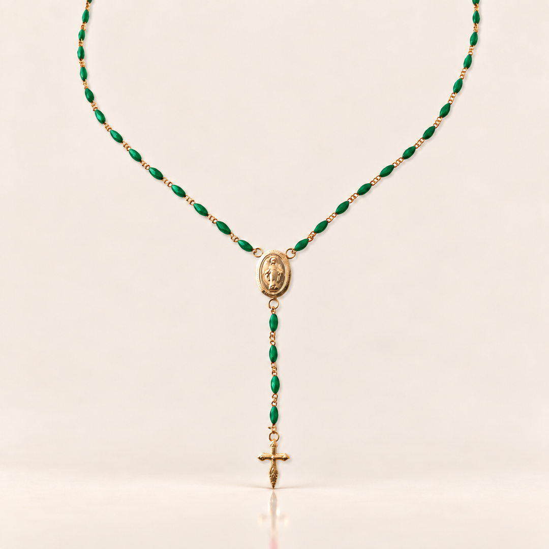 ROSARY DROP NECKLACE – Emerald Green
