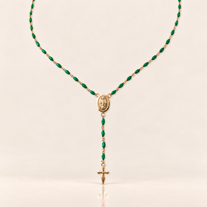 ROSARY DROP NECKLACE – Emerald Green