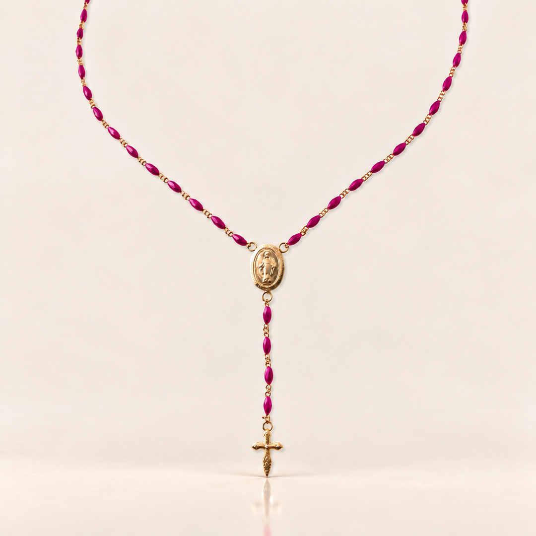 ROSARY DROP NECKLACE – Fuchsia