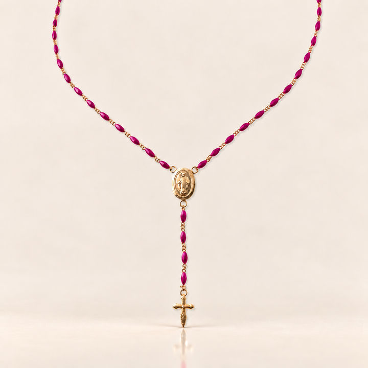ROSARY DROP NECKLACE – Fuchsia