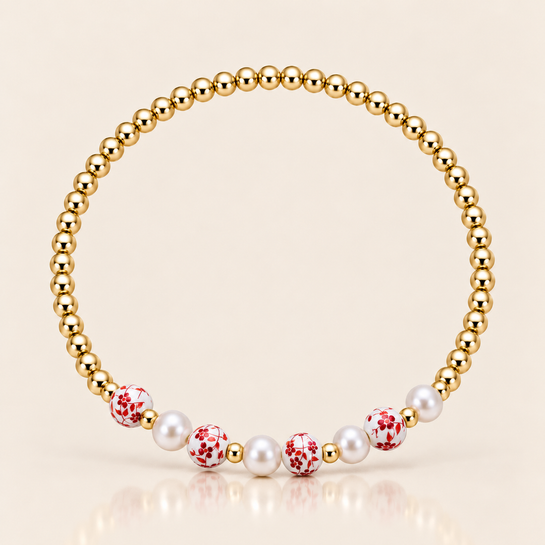 PORCELAIN PEARL BRACELET – Červená / 15 cm