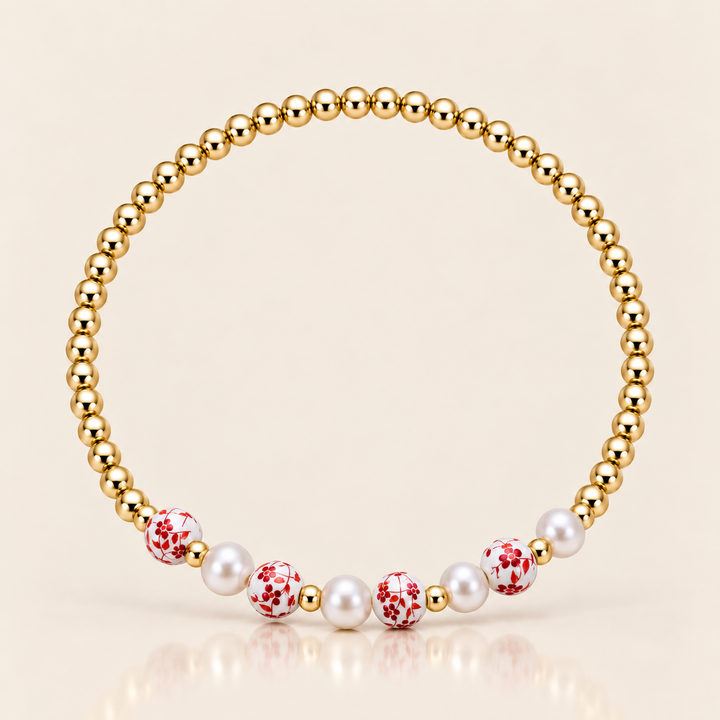 PORCELAIN PEARL BRACELET – Červená / 15 cm